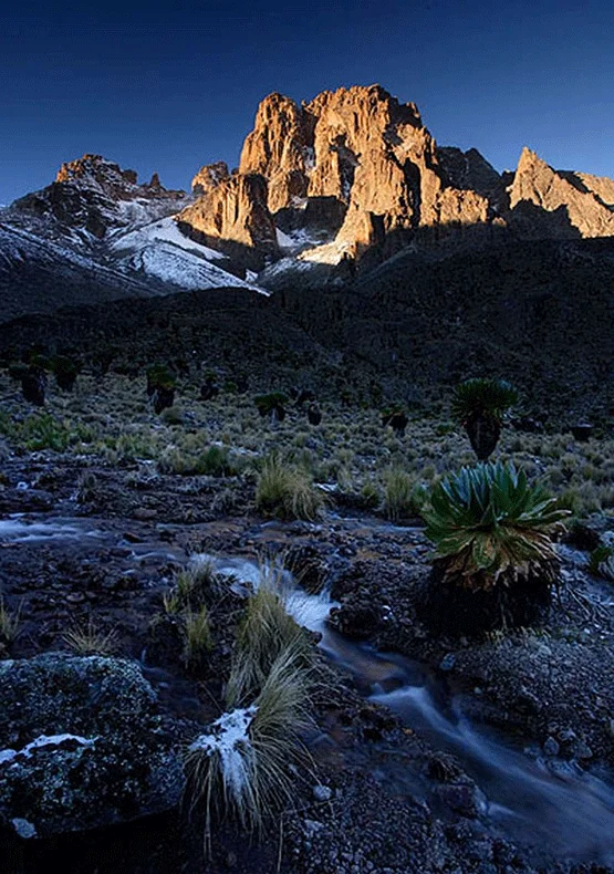 Mount Kenya landscape with snow-capped peaks and alpine moorlands
